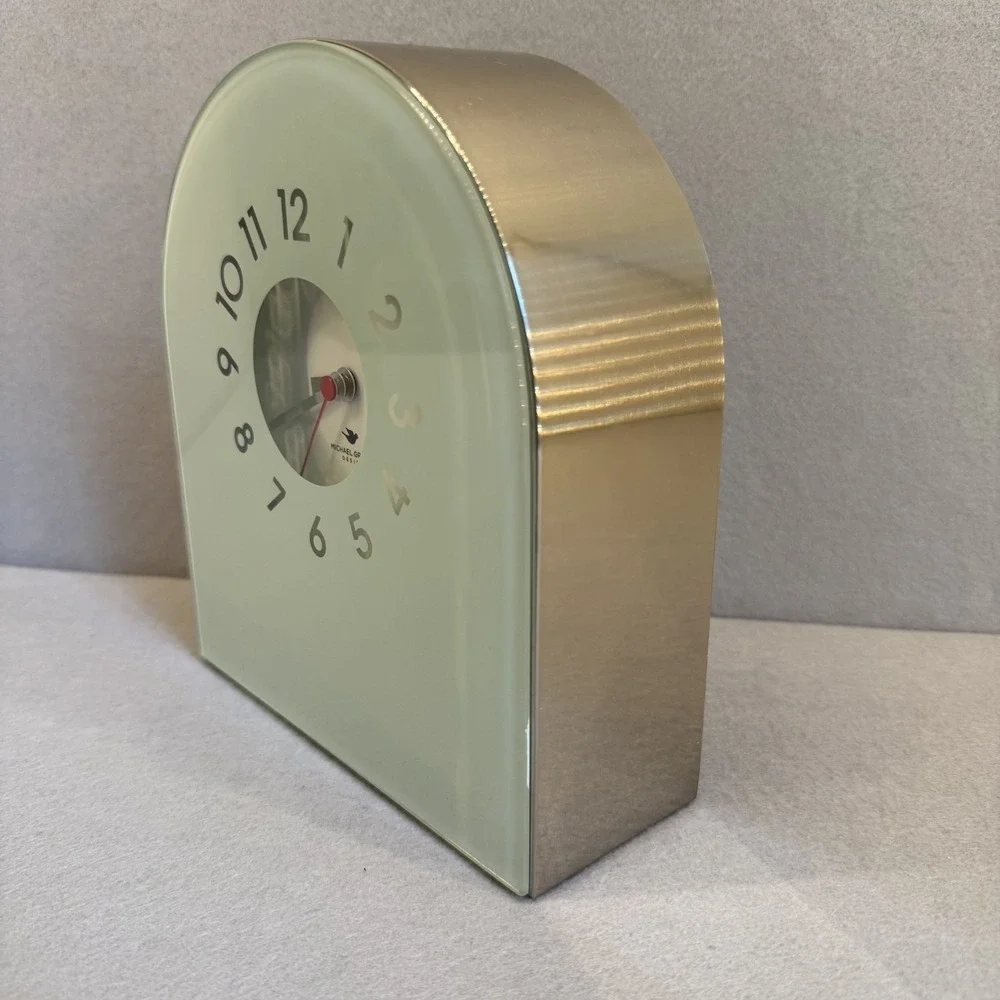 Michael Graves Celadon Glass Mantel‎ Clock Postmodern Y2K  MCM Arched